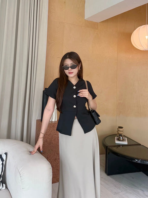 Elegant Women Button Down Blouse With Skirt Sets